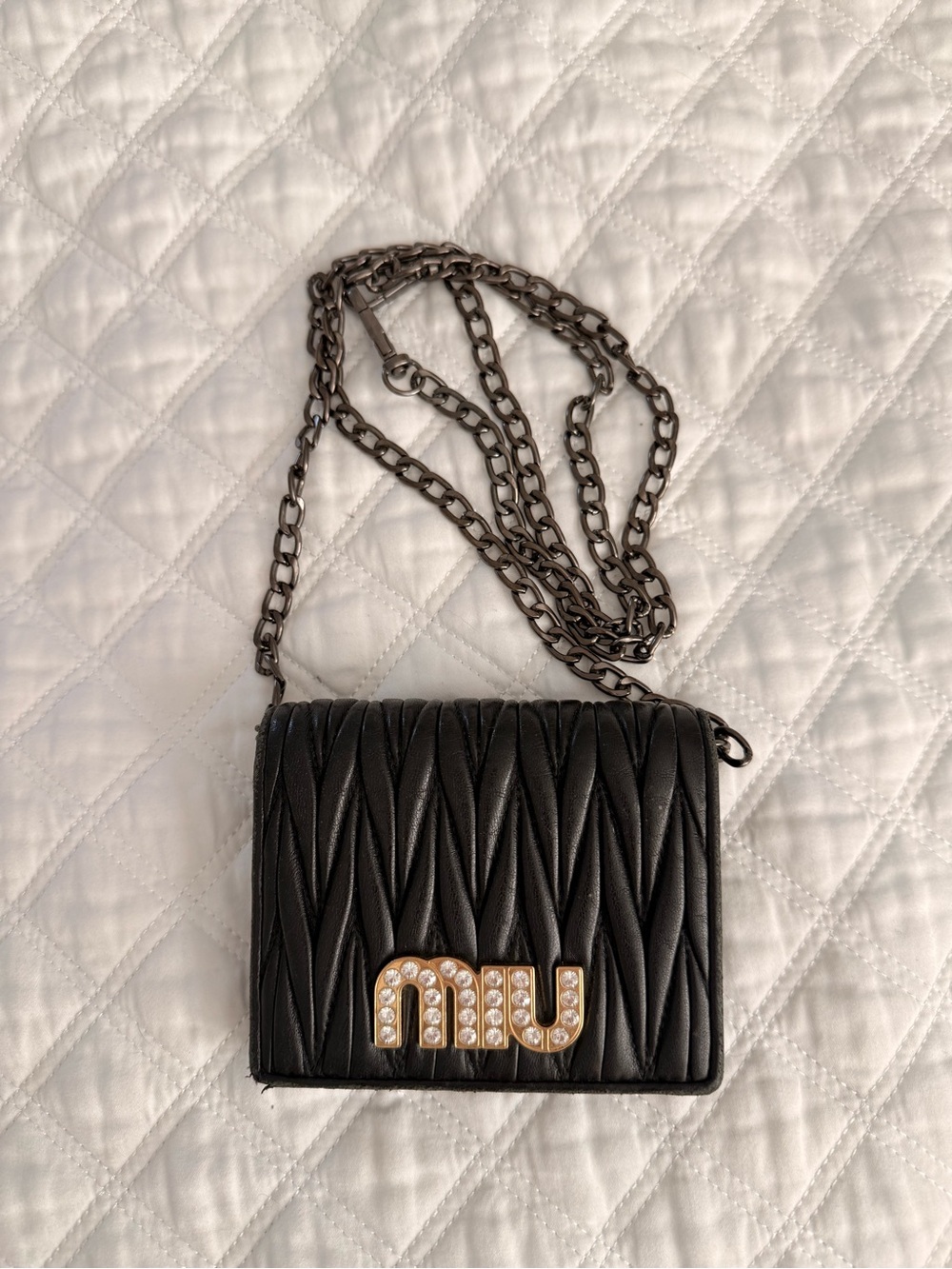Miu Miu Small Matelasse Wallet with Chain
